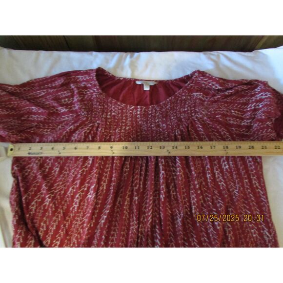 Lucky Brand size L top summer peasant blouse rusty red cotton blend pleated - Picture 7 of 8